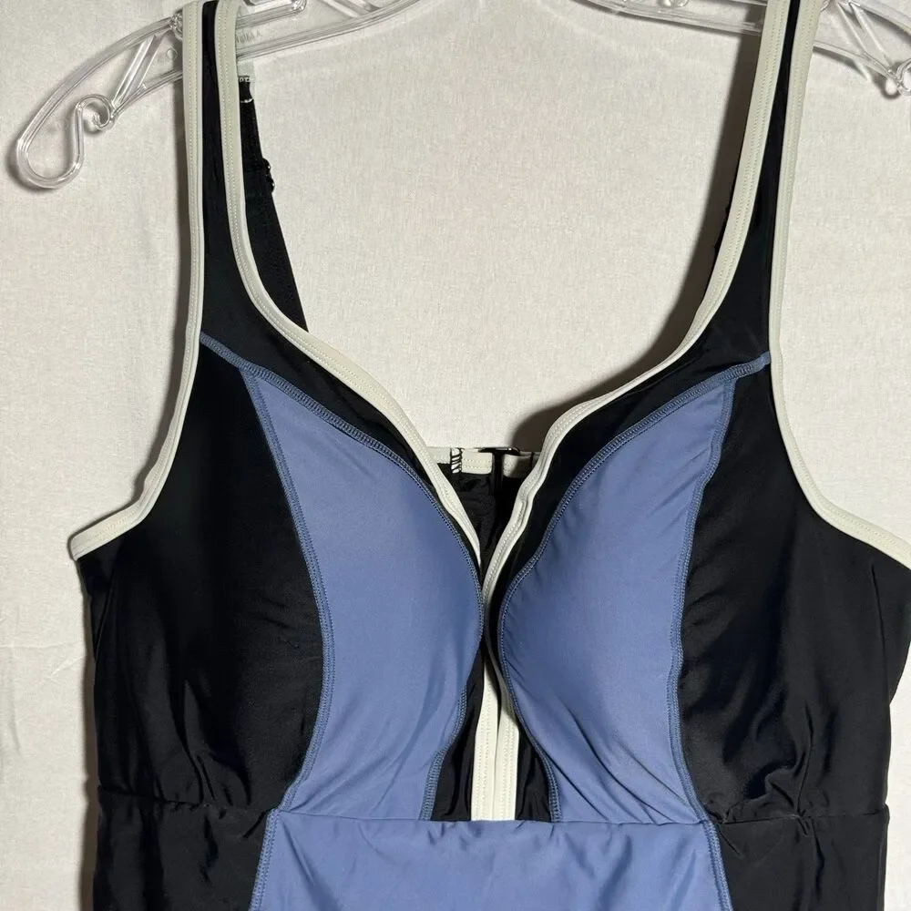 Cacique Swim Tankini Top 40DD Black Blue Underwire Support Plus Size Beach Pool - Picture 3 of 12